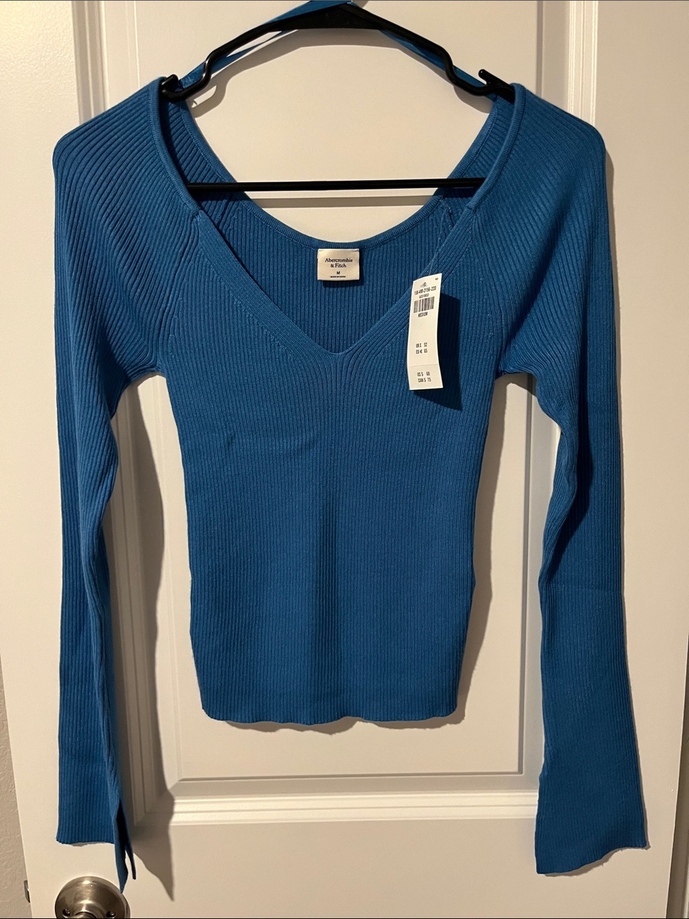 Abercrombie & Fitch Teal Ribbed V-Neck Long Sleeve Top